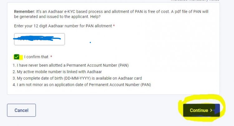 fill adhar number for e pan card